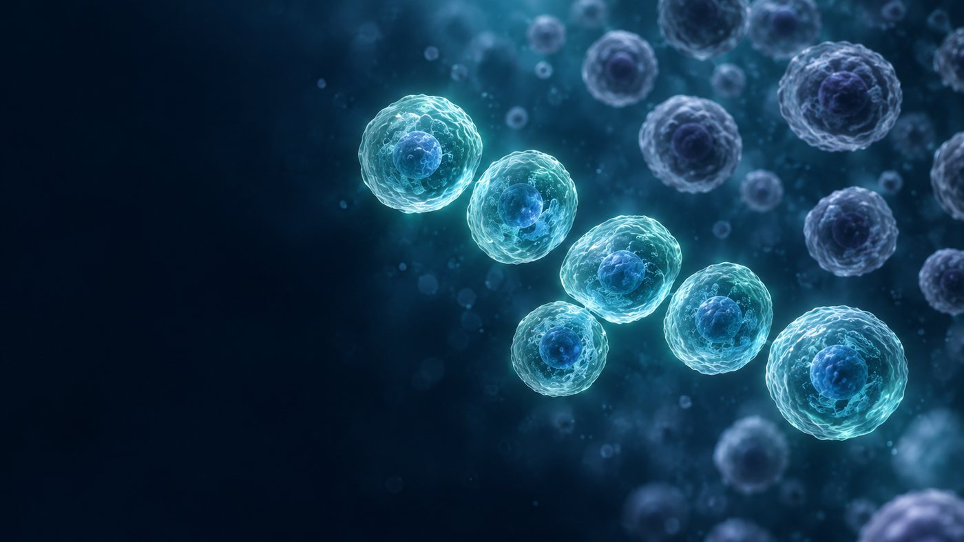 A selected group of teal cells separated from a mixed cell population