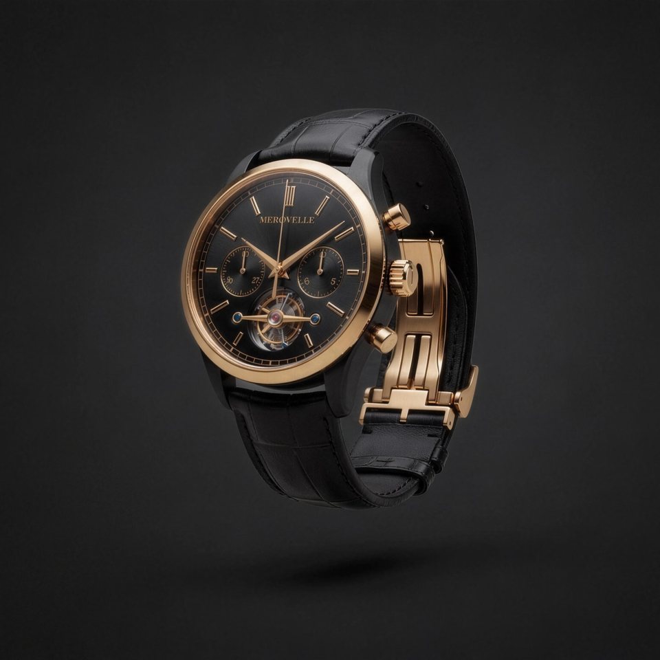 Merovelle Solstice flying tourbillon chronograph in black DLC titanium and gold