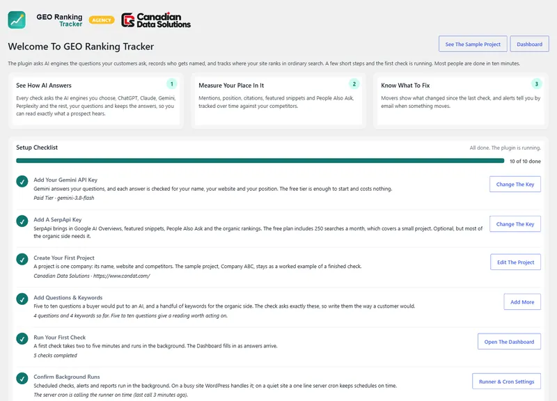 Getting Started checklist that ticks itself off.