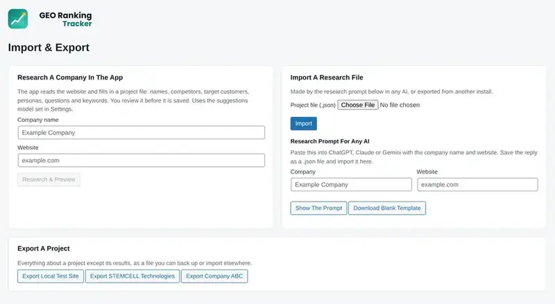 Import and export, and research in the app.