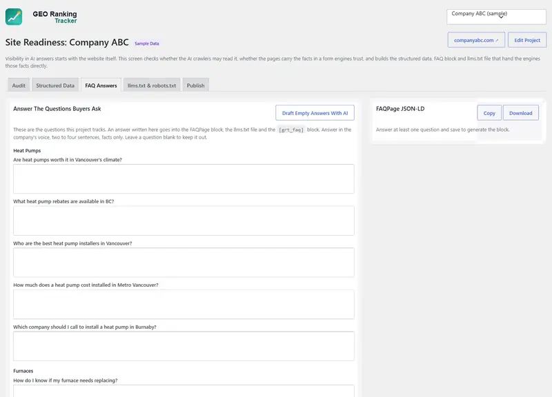 Pro. FAQ answers with AI drafts and FAQPage structured data.