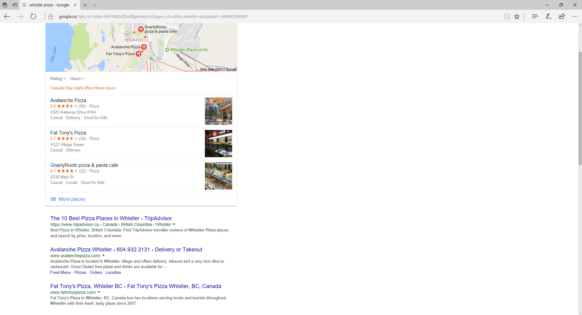Avalanche Pizza Whistler